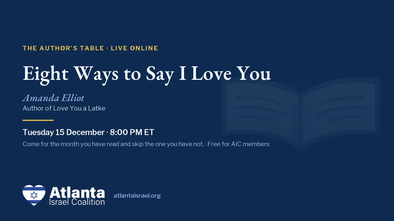 The Author’s Table card: Eight Ways to Say I Love You with Amanda Elliot, Tuesday 15 December, 8:00 PM ET.
