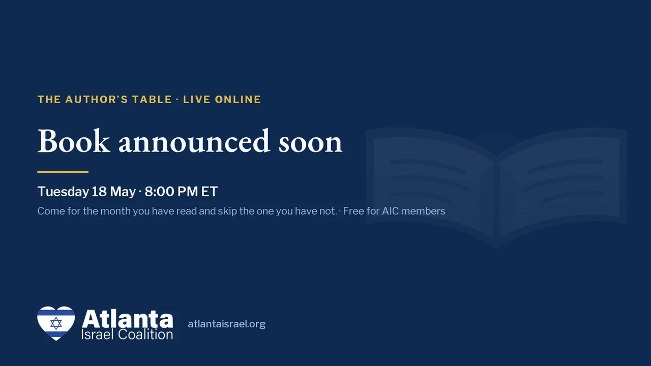 The Author’s Table card: Tuesday 18 May, 8:00 PM ET. Book announced soon.