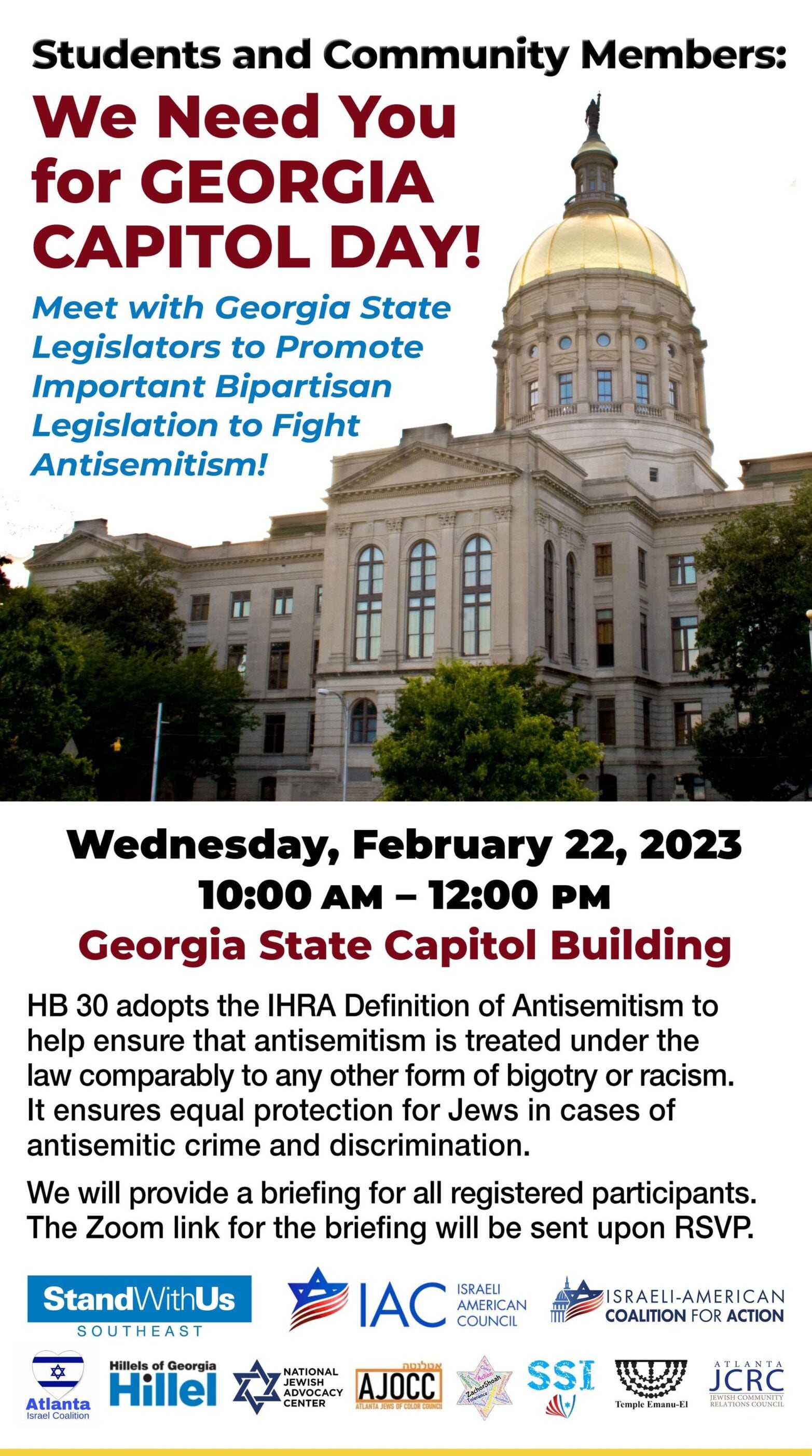 Georgia Capitol Day 2023: Vote Yes on HB 30, event graphic