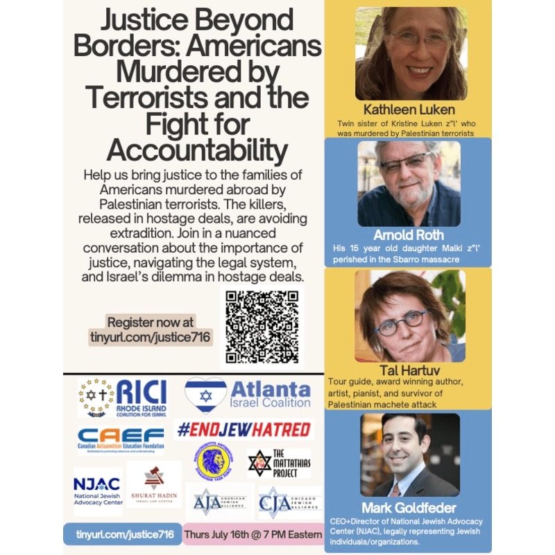 Justice Beyond Borders: Americans Murdered by Terrorists and the Fight for Accountability — event graphic